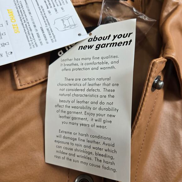 New Dialogue Brown Leather Jacket Coat Snap Button Closure - Picture 4 of 7
